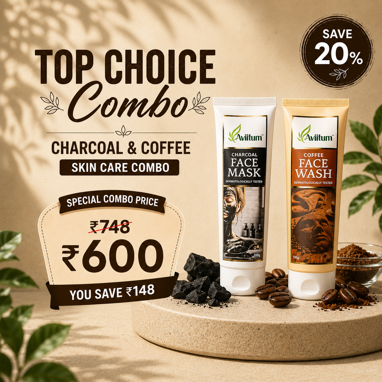 Charcoal Detox Face Mask & Coffee Face Wash Combo
